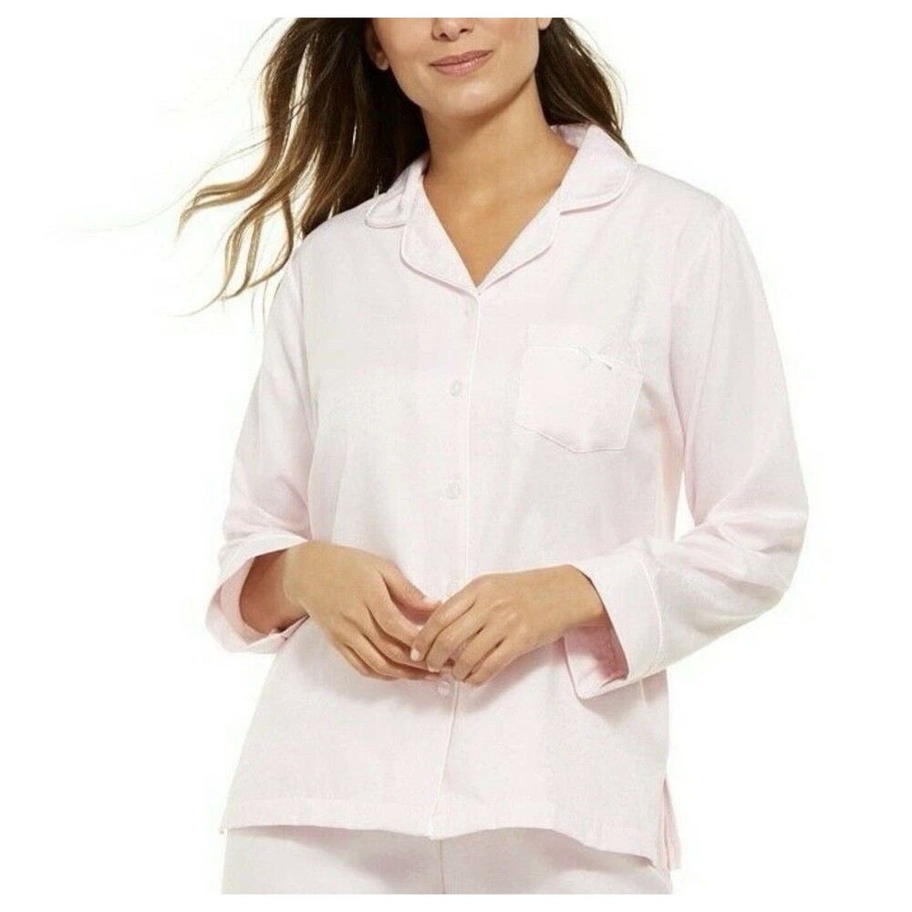 Miss Elaine Essentials Women's Brushed‎ Back Satin Pajama Light Pink Sz XL